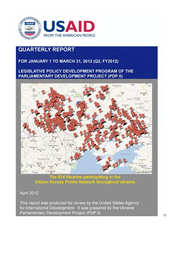 Quarterly Report for January 1 to March 31, 2012 (Q2, FY 2012): Legislative Policy Development Program of the Parliamentary Development Project (PDP II)