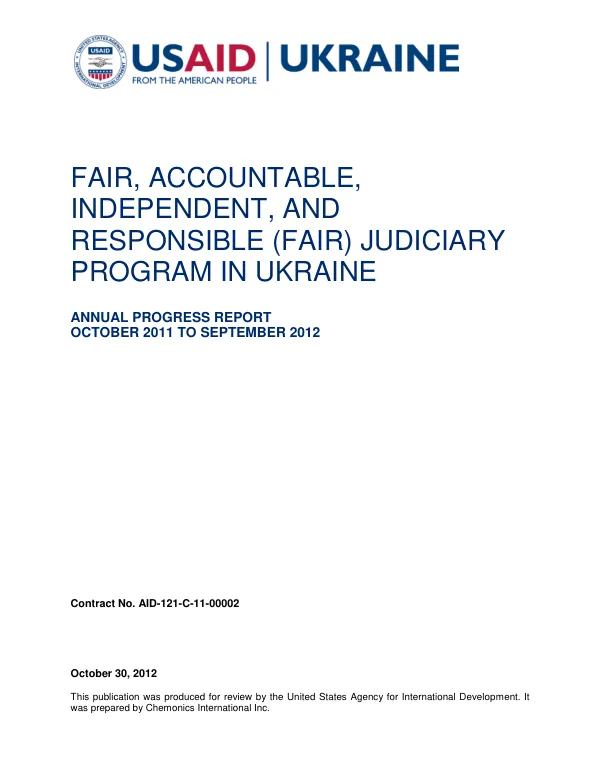 Annual Progress Report: FAIR, Accountable, Independent, and Responsible (FAIR) Judiciary Program in Ukraine