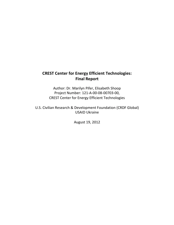 Final Report: CREST Center for Energy Efficient Technologies in Ukraine