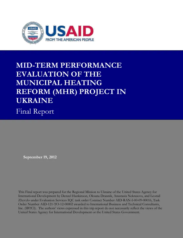 Mid-Term Performance Evaluation of the Municipal Heating Reform (MHR) Project in Ukraine