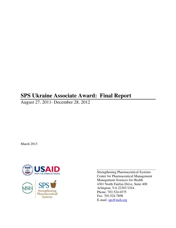 SPS Ukraine Associate Award: Final Report