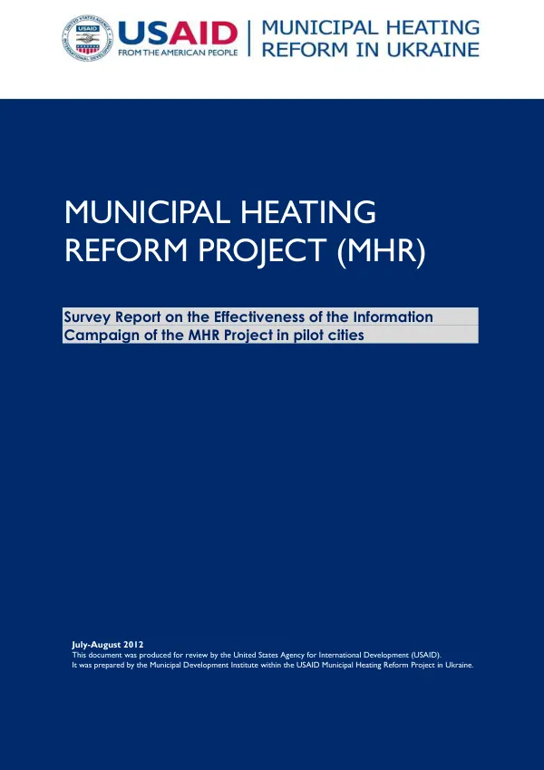 Survey Report on the Effectiveness of the Information Campaign of the MHR Project in pilot cities