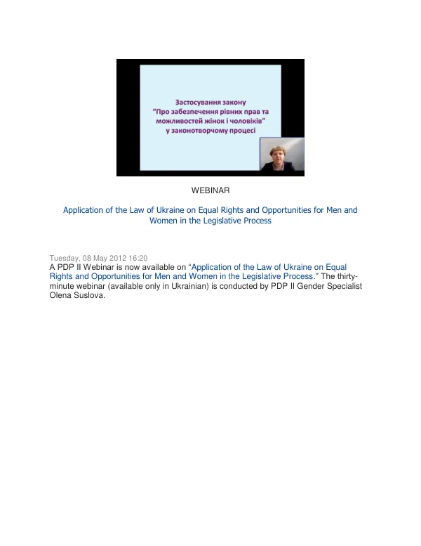 Application of the Law of Ukraine on Equal Rights and Opportunities for Men and Women in the Legislative Process