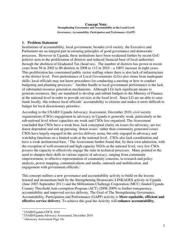 Strengthening Governance and Accountability at the Local Level: Governance, Accountability, Participation and Performance (GAPP)