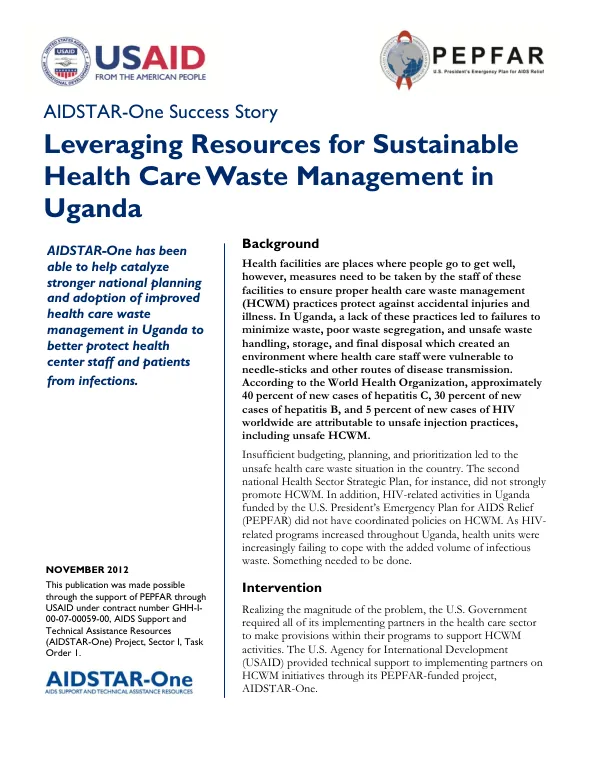 AIDSTAR-One Success Story: Leveraging Resources for Sustainable Health Care Waste Management in Uganda