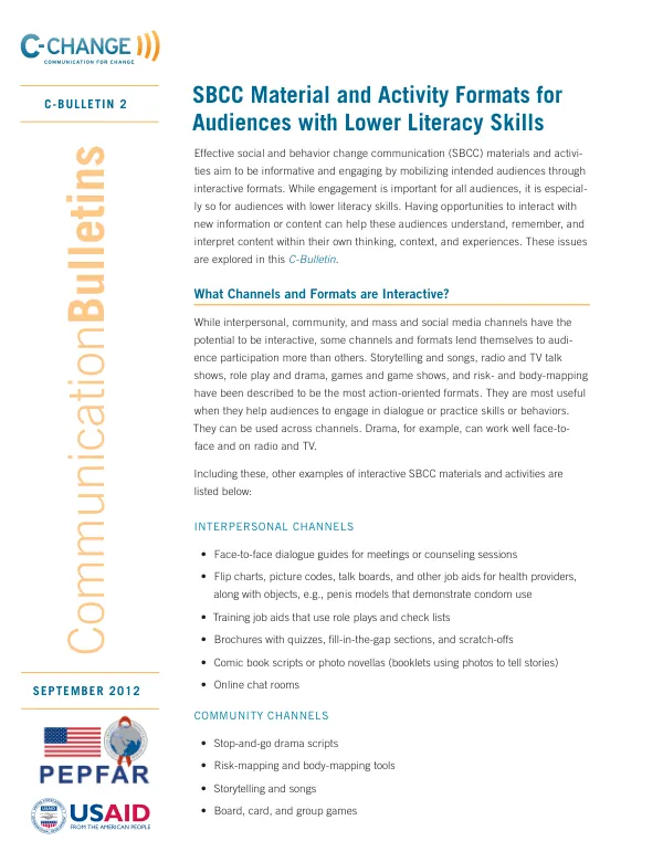 SBCC Material and Activity Formats for Audiences with Lower Literacy Skills
