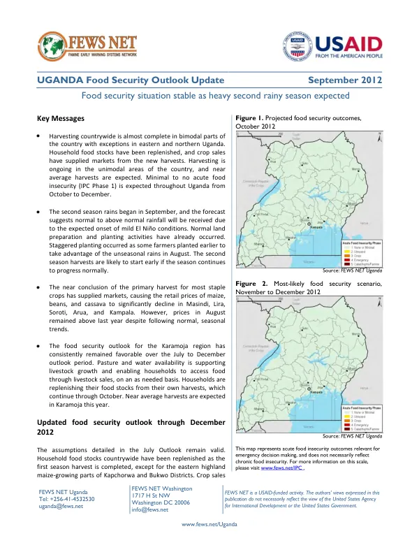Uganda Food Security Outlook Update September 2012