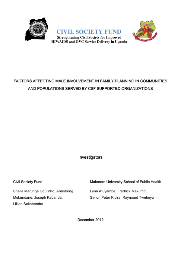 Factors Affecting Male Involvement in Family Planning in Communities and Populations Served by CSF Supported Organizations
