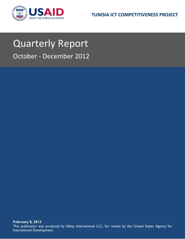 TUNISIA ICT COMPETITIVENESS PROJECT Quarterly Report October - December 2012