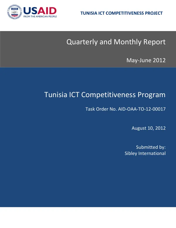 Monthly Report and Quarterly Report for May-June 2012 for the USAID Tunisia Information Communications Technology (ICT) Competitiveness Program