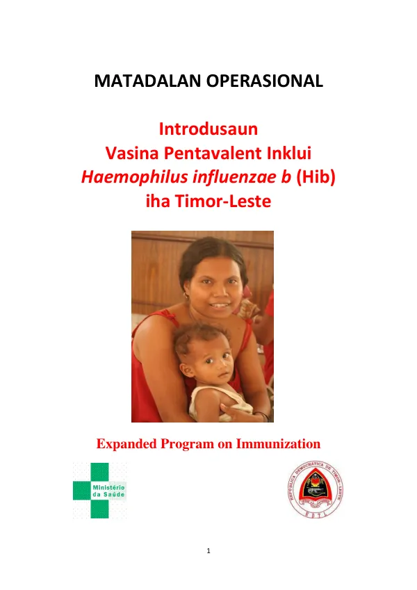 Matadalan Operasional: Introduzaun Vasina Pentavalent Inklui Haemophilus influenzae b (Hib) iha Timor-Leste
