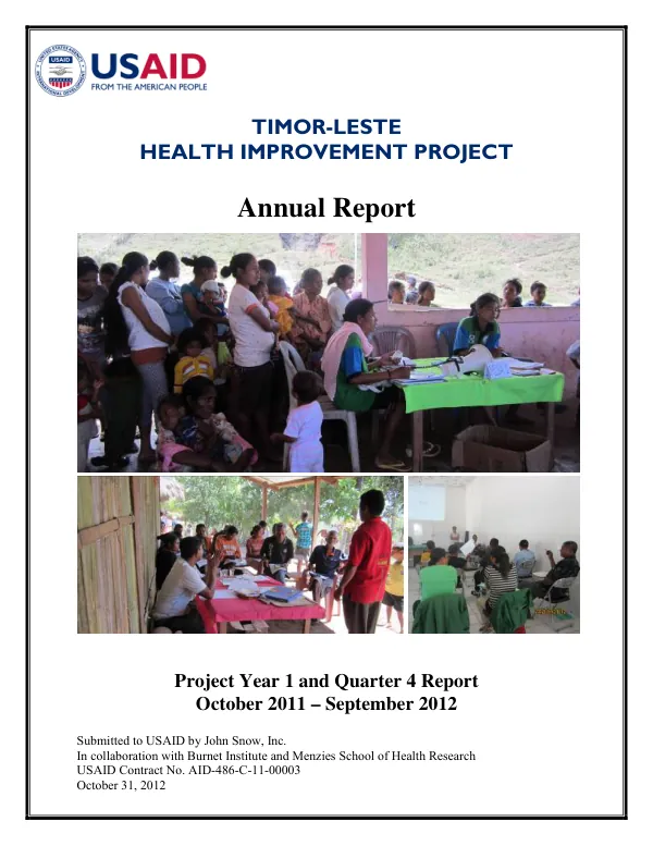 Timor-Leste Health Improvement Project Annual Report PY1 and Q4 2012