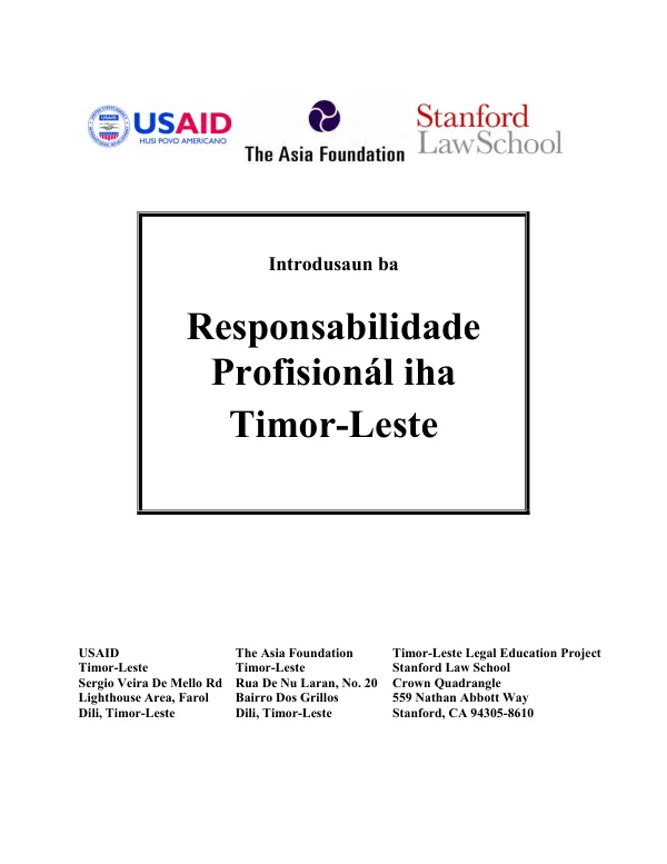 Responsabilidade Profisionál iha Timor-Leste: Introdução e Observações Gerais