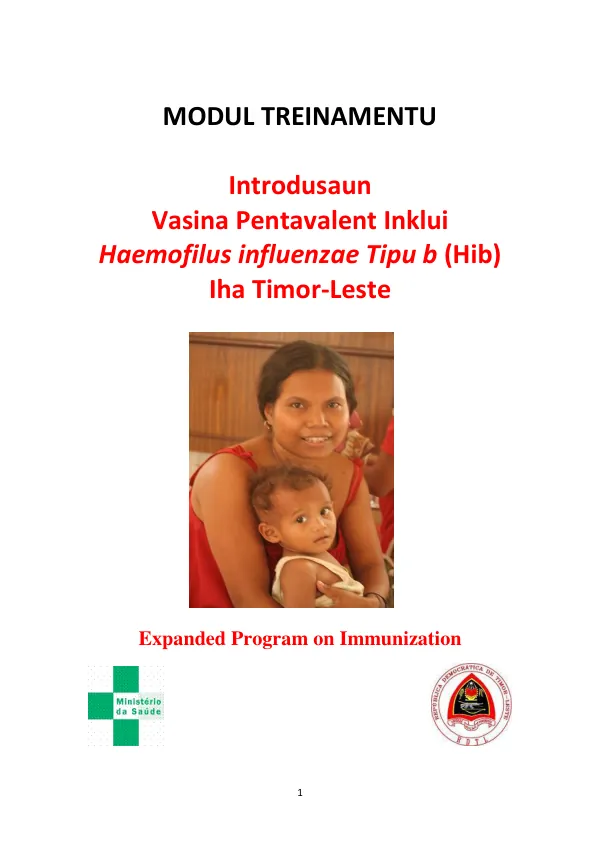 Modul Treinamentu: Introduzaun Vasina Pentavalent Inklui Haemofilus influenzae Tipu b (Hib) Iha Timor-Leste