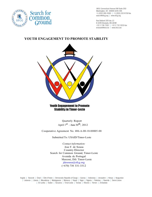 Youth Engagement to Promote Stability: Quarterly Report April 1st – June 30th, 2012