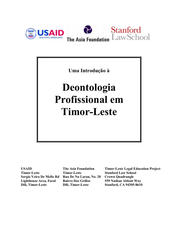 Uma Introdução à Deontologia Profissional em Timor-Leste