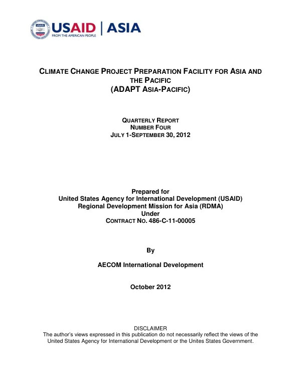 USAID/ADAPT Asia-Pacific Quarterly Report – July 1 – September 30, 2012
