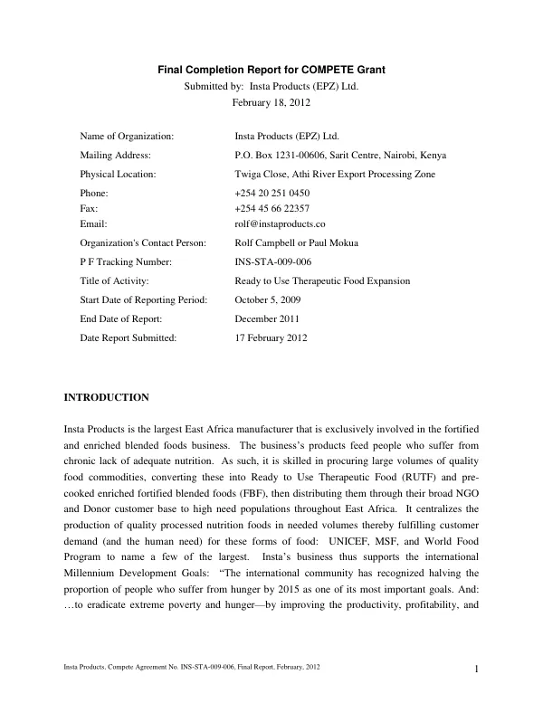 Final Completion Report for COMPETE Grant