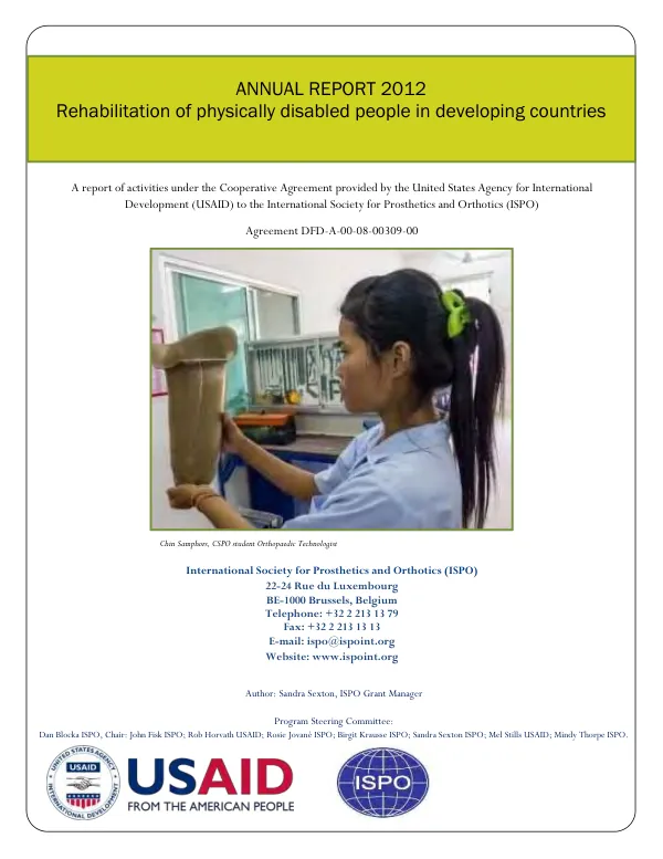 Annual Report 2012: Rehabilitation of Physically Disabled People in Developing Countries