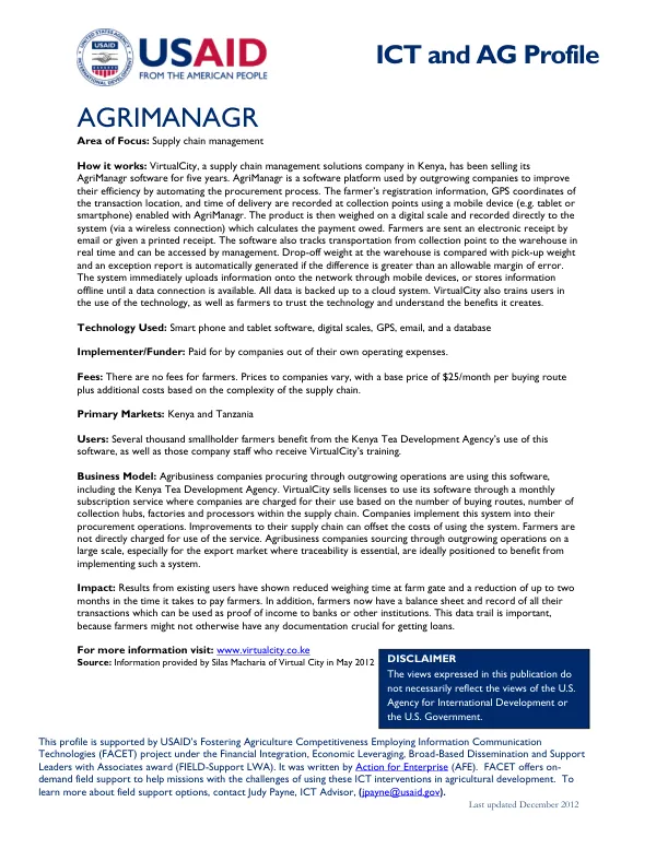 ICT and Ag Profile: Agrimanagr