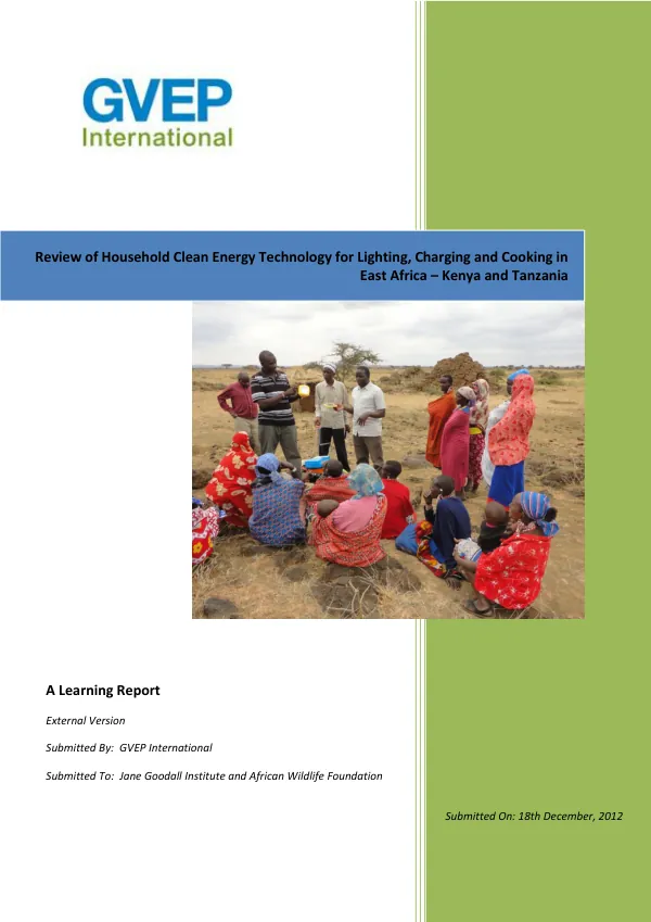 Review of Household Clean Energy Technology for Lighting, Charging and Cooking in East Africa – Kenya and Tanzania