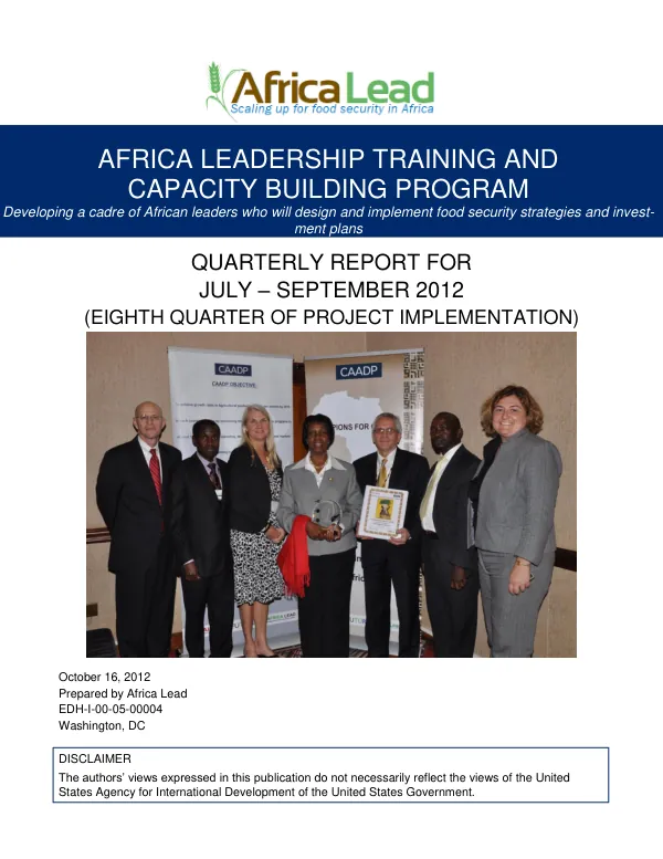 Africa Leadership Training and Capacity Building Program: Africa Lead QR8 Quarterly Report