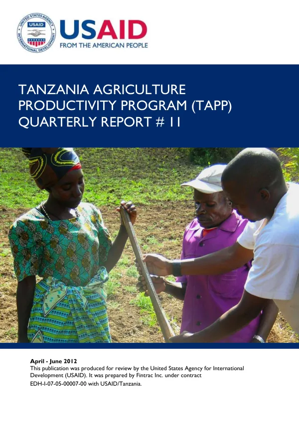 Tanzania Agriculture Productivity Program (TAPP) Quarterly Report #11