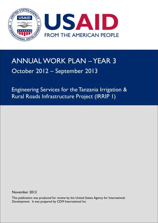 Annual Work Plan – Year 3: October 2012 – September 2013