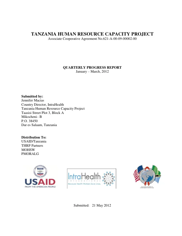 Tanzania Human Resource Capacity Project—Quarterly Report, January—March 2012