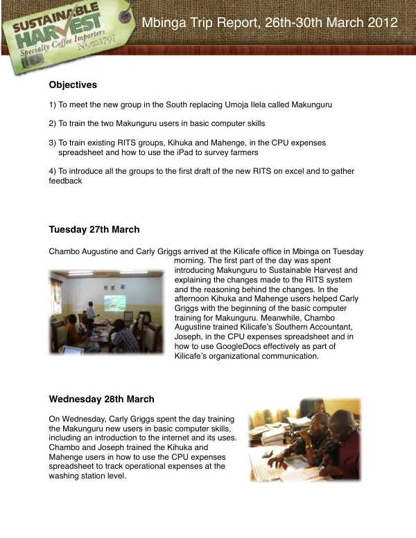 Mbinga Trip Report, 26th-30th March 2012