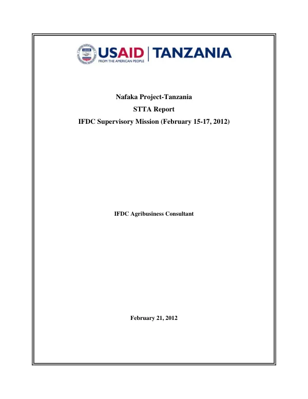Nafaka Project-Tanzania STTA Report IFDC Supervisory Mission (February 15-17, 2012)