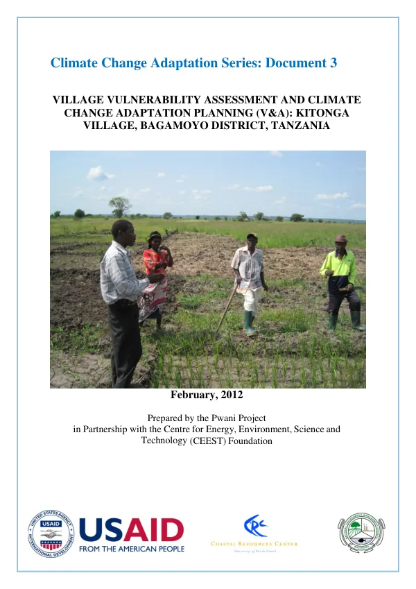 Village-Level Vulnerability Assessment and Climate Change Adaptation Planning (V&A) for Kitonga Village, Bagamoyo District, Tanzania