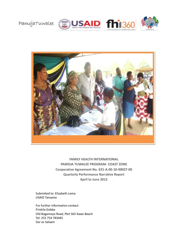 Quarterly Performance Narrative Report: Pamoja Tuwalee Program - Coast Zone