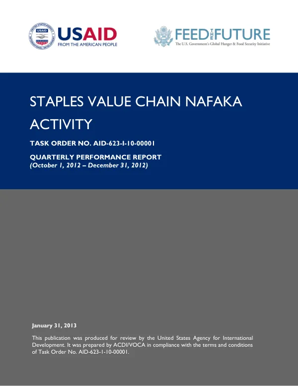 NAFAKA Staples Value Chain Activity Quarterly Report: October–December 2012