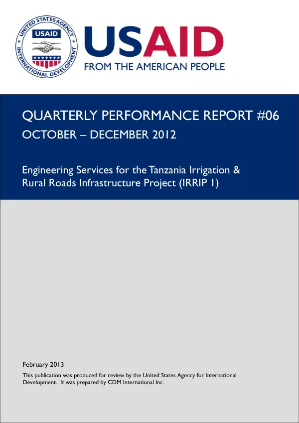 Quarterly Performance Report #06: October – December 2012