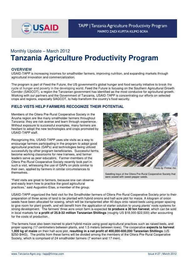 USAID-TAPP Monthly Bulletin #27
