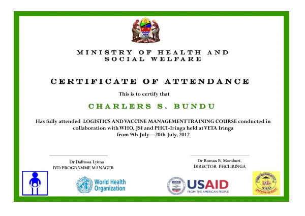 LOGISTICS AND VACCINE MANAGEMENT TRAINING COURSE