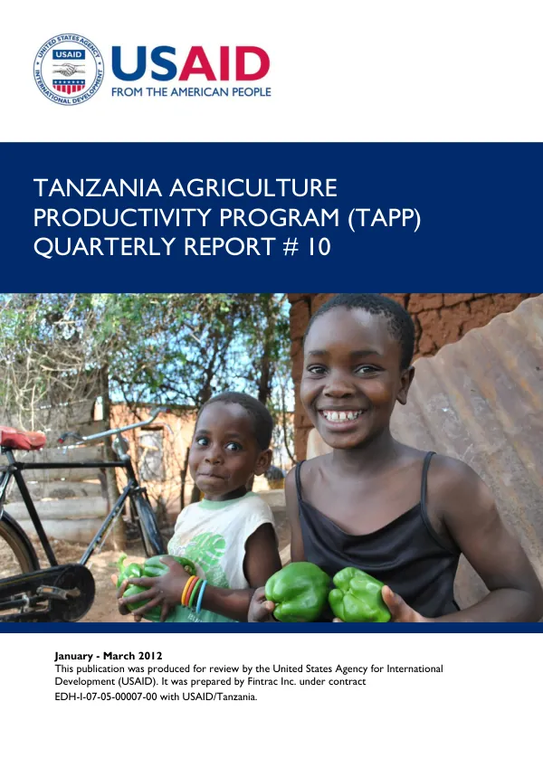 Tanzania Agriculture Productivity Program (TAPP) Quarterly Report #10