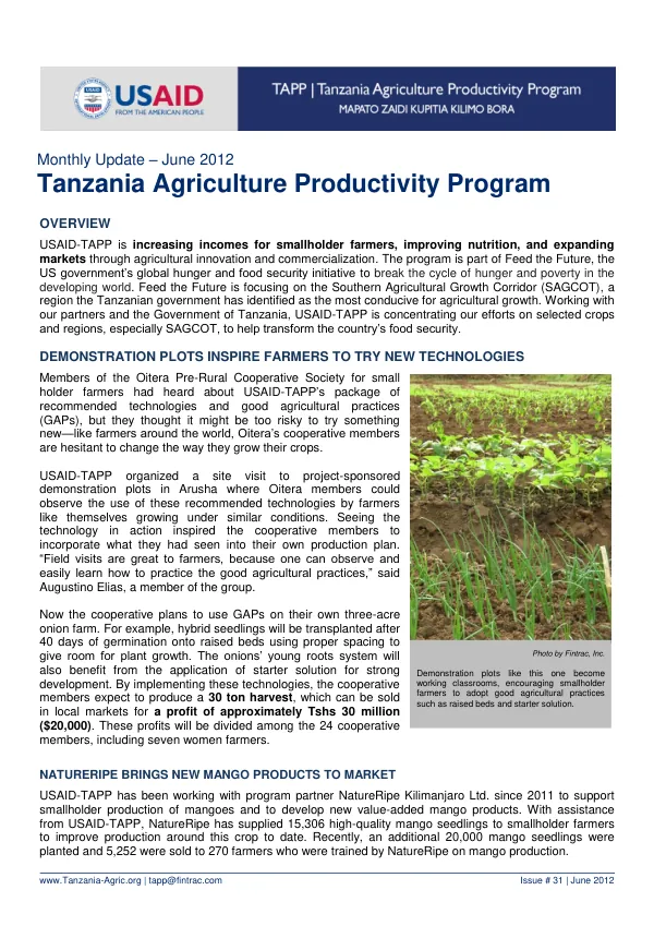 USAID-TAPP Monthly Bulletin #31: June 2012