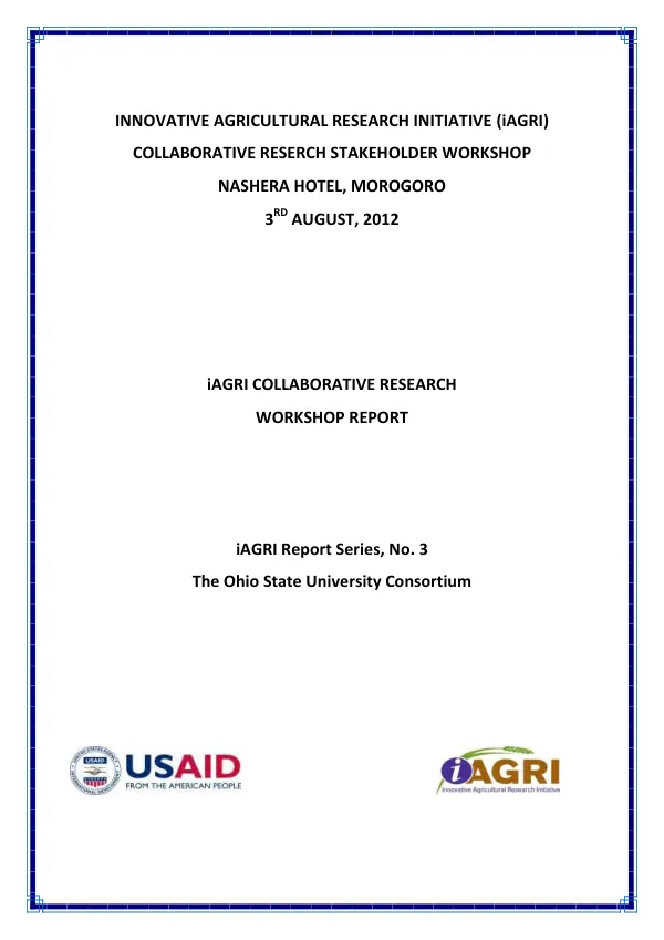 Innovative Agricultural Research Initiative (iAGRI) Collaborative Research Stakeholders’ Workshop Report