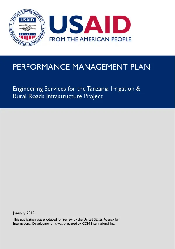 Performance Management Plan for Engineering Services for the Tanzania Irrigation and Rural Roads Infrastructure Project