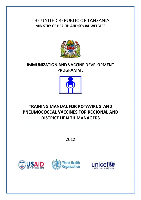 Training Manual for Rotavirus and Pneumococcal Vaccines for Regional and District Health Managers