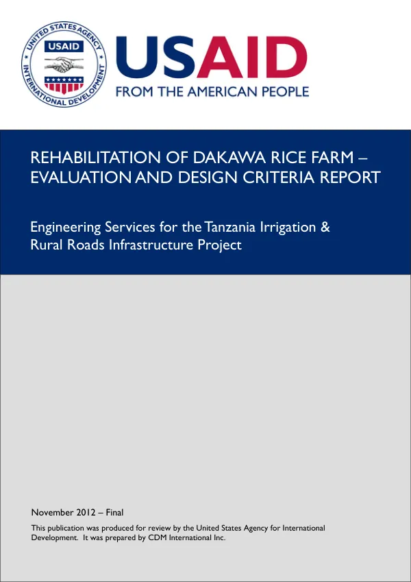 Rehabilitation of Dakawa Rice Farm – Evaluation and Design Criteria Report