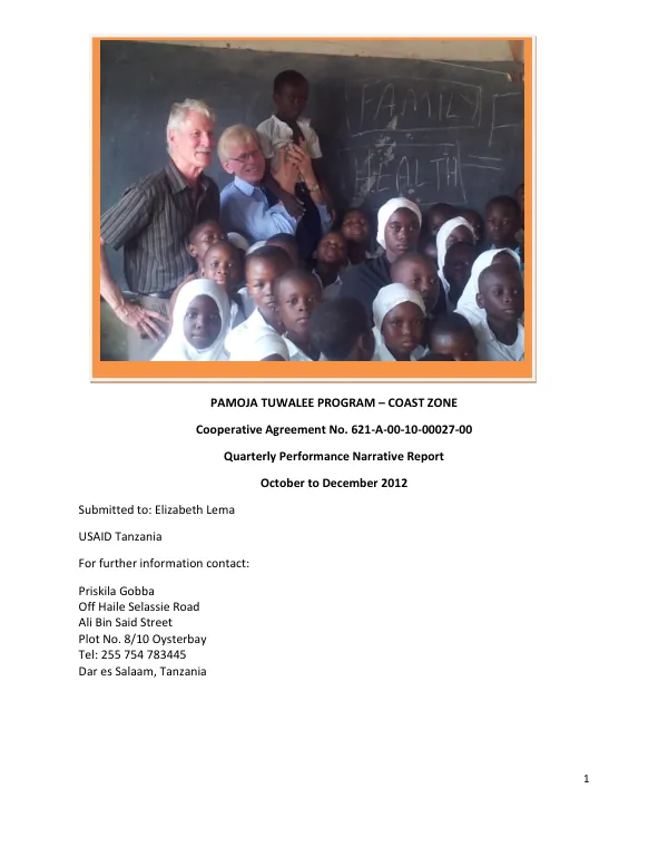 Quarterly Performance Narrative Report. Pamoja Tuwalee