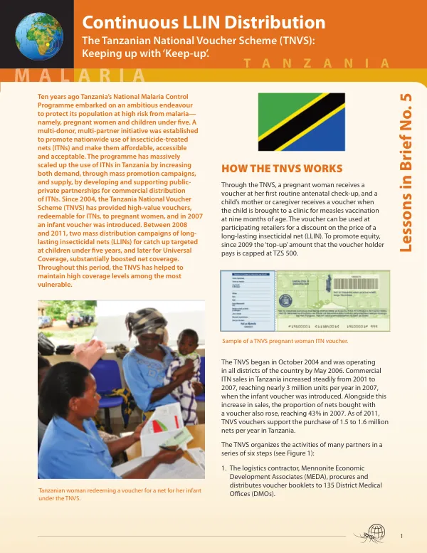 Malaria Continuous LLIN Distribution - Lessons in Brief No. 5- Tanzania