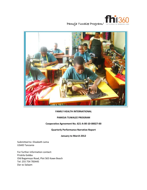Quarterly Performance Narrative Report. Pamoja Tuwalee