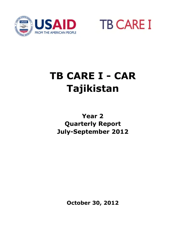 TB CARE I - CAR Tajikistan Year 2 Quarterly Report July-September 2012