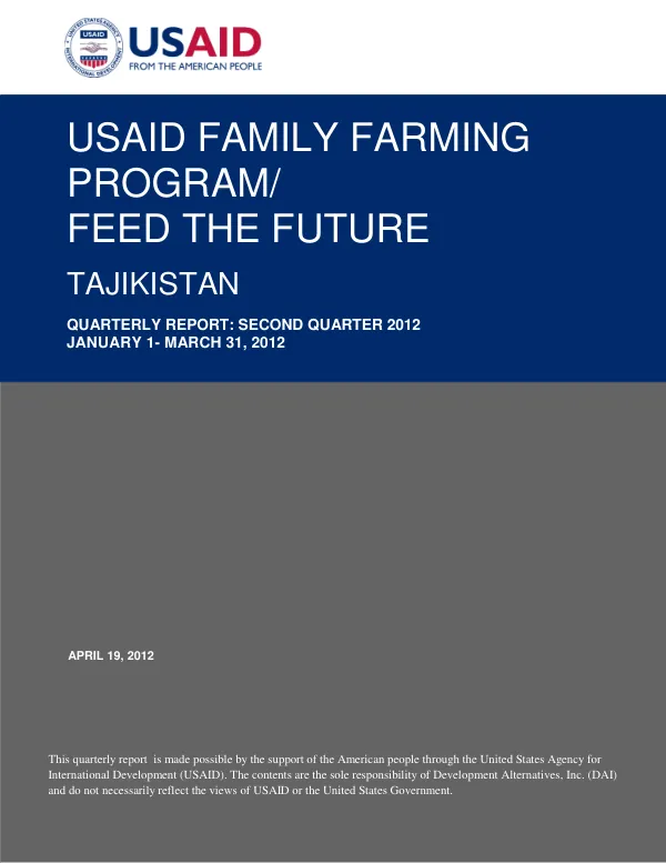 USAID Family Farming Program, Tajikistan: Quarterly Report: Second Quarter 2012