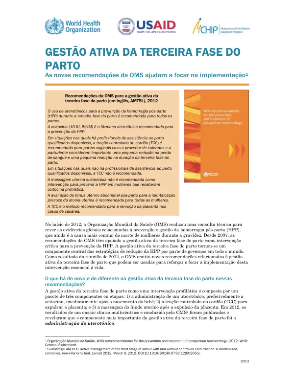 WHO Recommendations for the Prevention and Treatment of Postpartum Hemorrhage