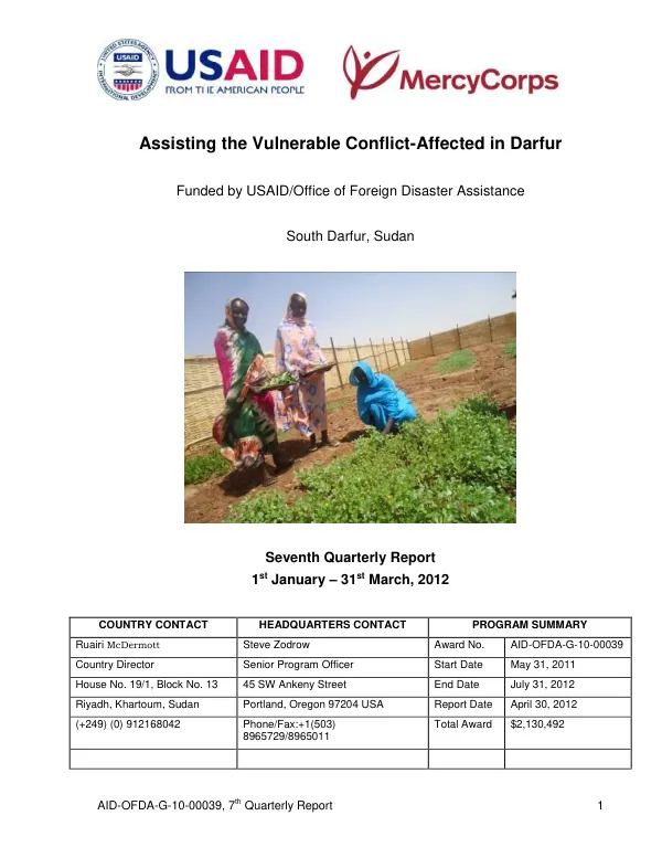 7th Quarterly Report: Assisting the Vulnerable Conflict-Affected in Darfur